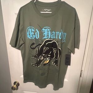 Ed Hardy Olive Panther Graphic Tee. NWT